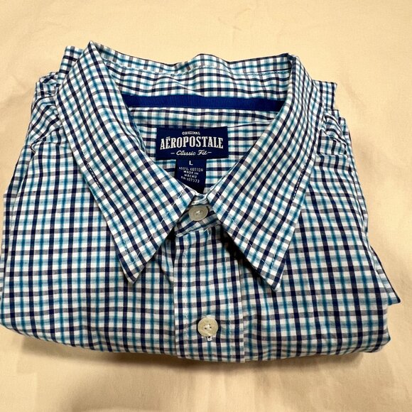 Aeropostale Classic Fit Blue Checker Shirt Mens Size L - Picture 1 of 14
